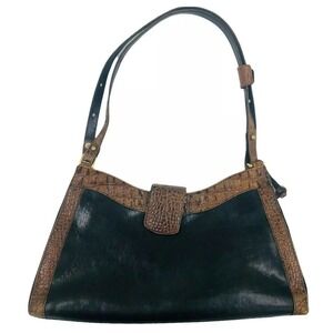Brahmin Tuscan Black Leather Brown Croc Alligator Medium Shoulder Bag